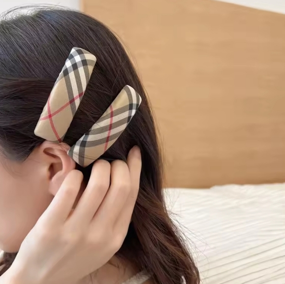 Accessories - Rectangle Plaid Hair Clips for Women
